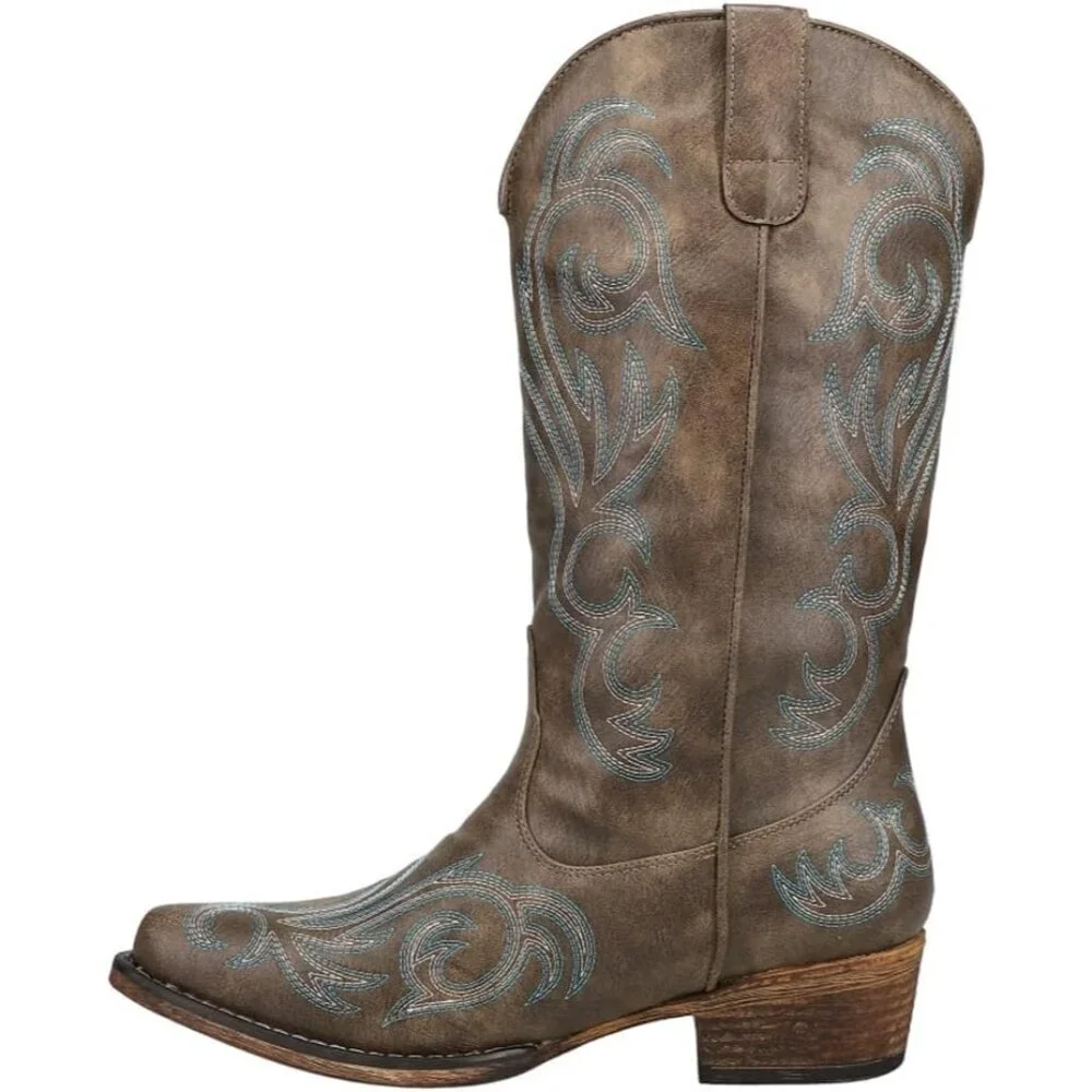 Women’s Brown Riley Western Boot Vintage Boots Snip Toe Flexible Cowgirl Boots